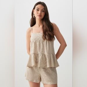 Open Back Babydoll Tiered Tank Cami Top Shirt L / XL